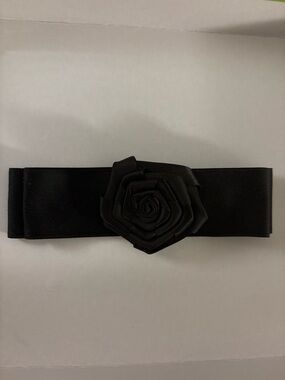 Black Floral Elastic Hair Belt with Rose Accent